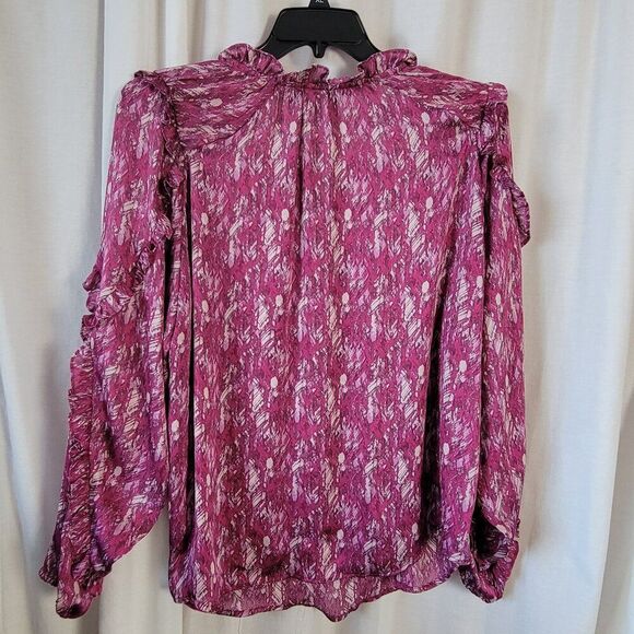 Vintage Ophelia Roe Large Feminine Blouse ruffled Tie Semi Sheer geometric Y2K - Picture 2 of 11
